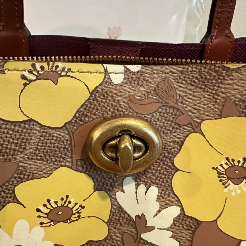 Coach Brown and Yellow Floral Tote - Picture 4 of 12
